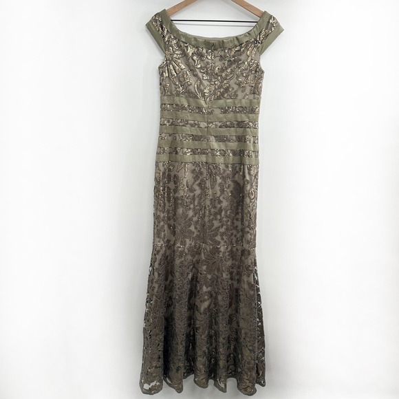 Tadashi Shoji Mesh Sequin Mermaid Gown in Smoke Pearl Size 6 - Picture 3 of 13